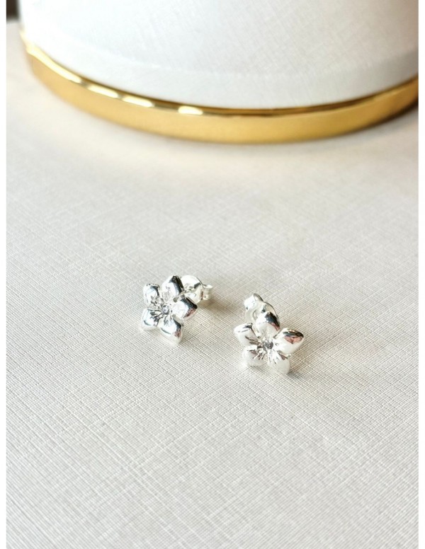 AROS BAÑADOS EN PLATA FLOR PEQUEÑA CON CIRCON