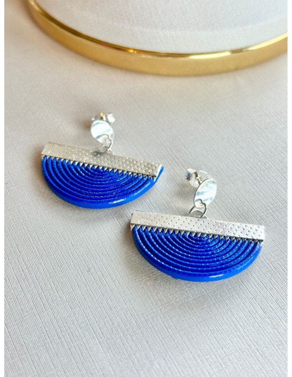 AROS BAÑADOS EN PLATA CUERO SINTETICO AZUL