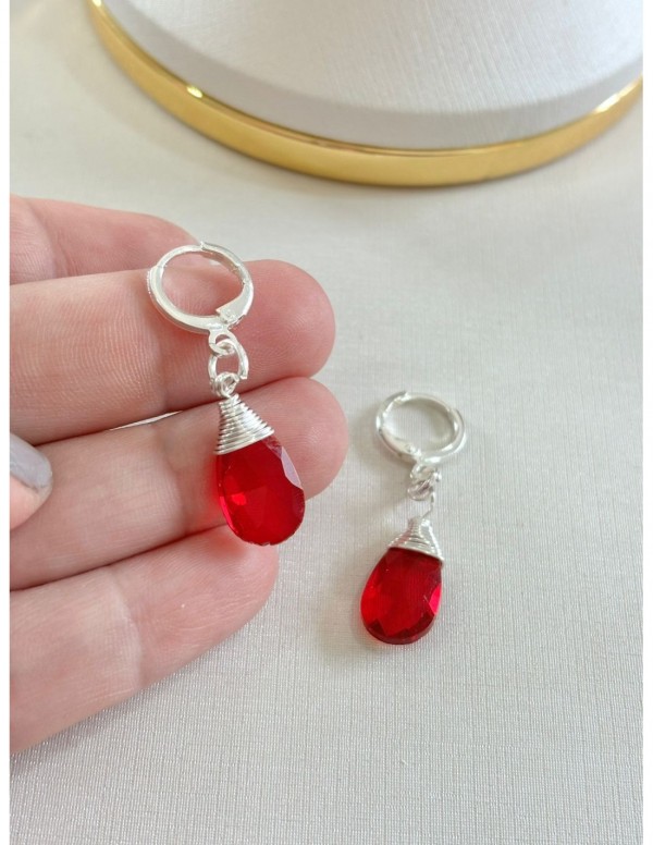 AROS BAÑADOS EN PLATA CRISTAL ROJO