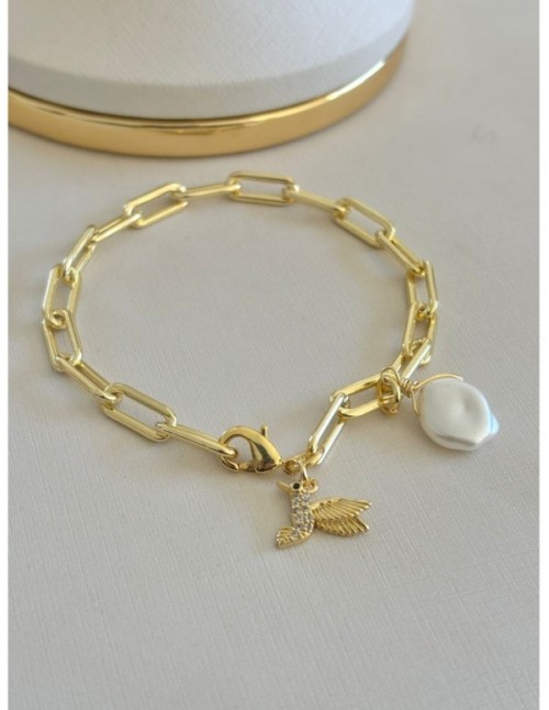 PULSERA BAÑADA EN ORO COLIBRI CON MICROCIRCONES