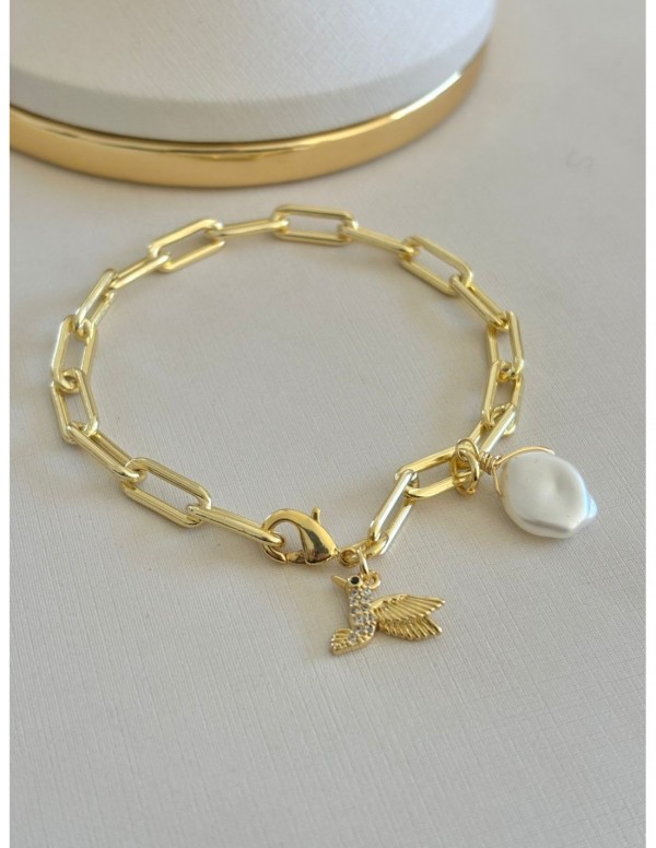 PULSERA BAÑADA EN ORO COLIBRI CON MICROCIRCONES