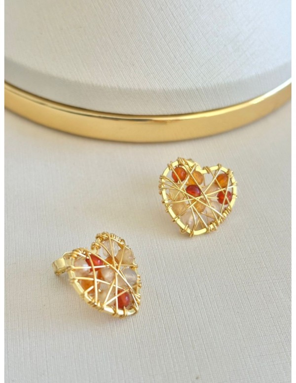 AROS BAÑADOS EN ORO CORAZON PEQUEÑO ALAMBRISMO