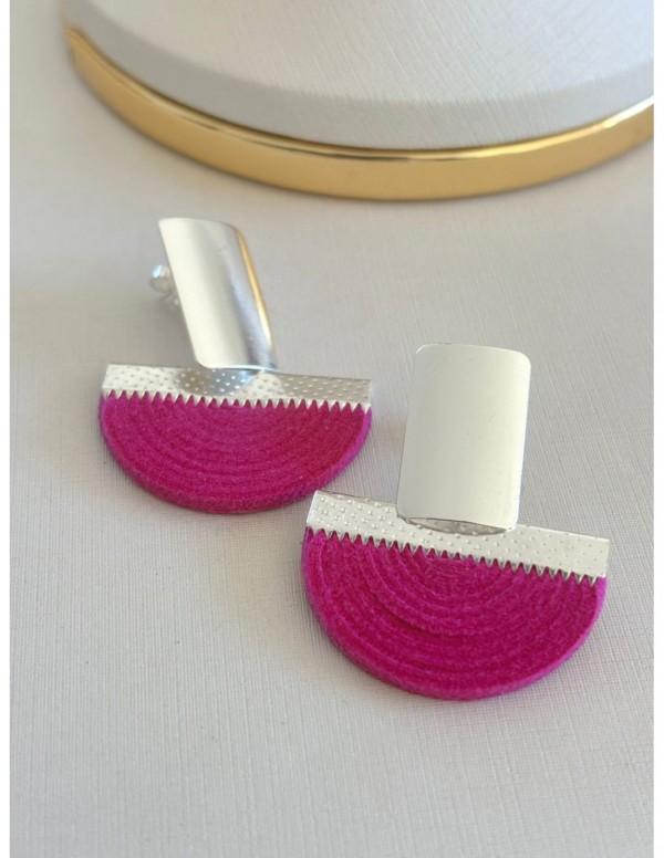 AROS BAÑADOS EN PLATA GAMUZA MAGENTA