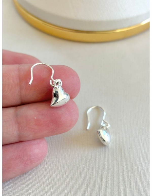 AROS BAÑADOS EN PLATA CORAZÓN EN GANCHO