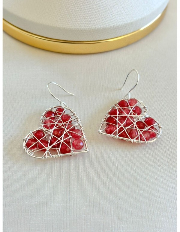 AROS BAÑADOS EN PLATA PIEDRAS ROJAS