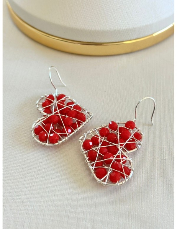AROS BAÑADOS EN PLATA CRISTALES ROJOS
