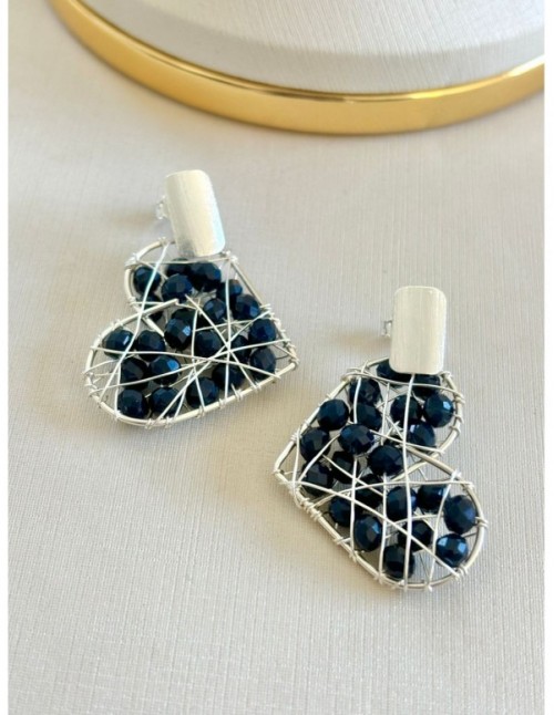 AROS BAÑADOS EN PLATA CRISTALES NEGROS