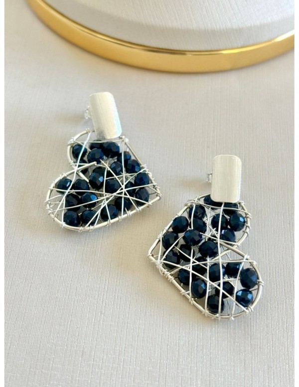 AROS BAÑADOS EN PLATA CRISTALES NEGROS