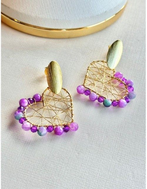 AROS BAÑADOS EN ORO CORAZON MORADO