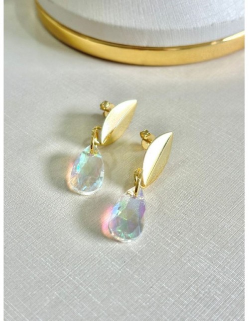 AROS BAÑADOS EN ORO CRISTAL TRANSPARENTE TORNASOL