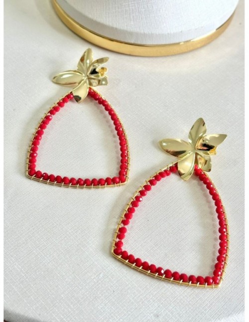 AROS BAÑADOS EN ORO CRISTALES ROJOS