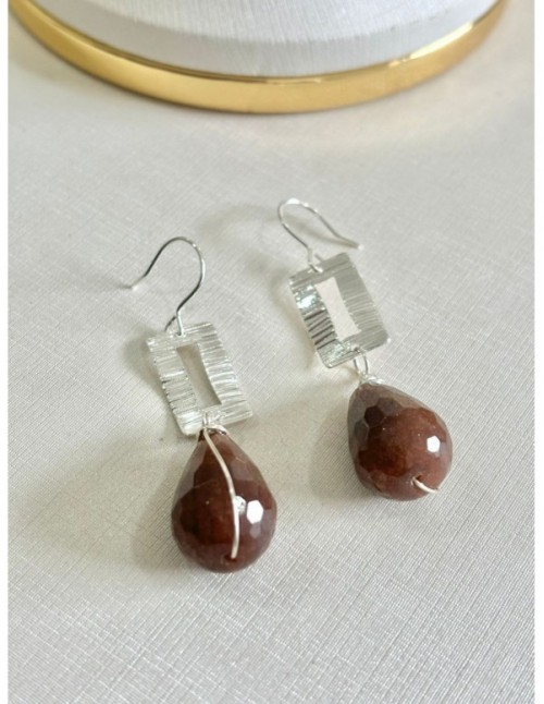 AROS BAÑADOS EN PLATA PIEDRA CAFÉ