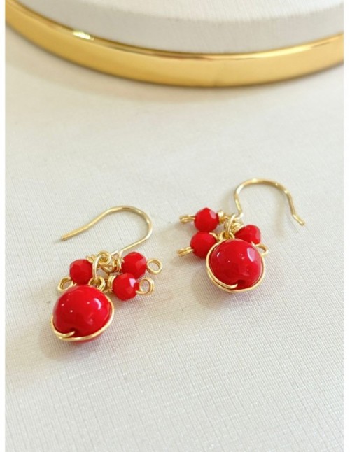 AROS BAÑADOS EN ORO PIEDRA ROJA