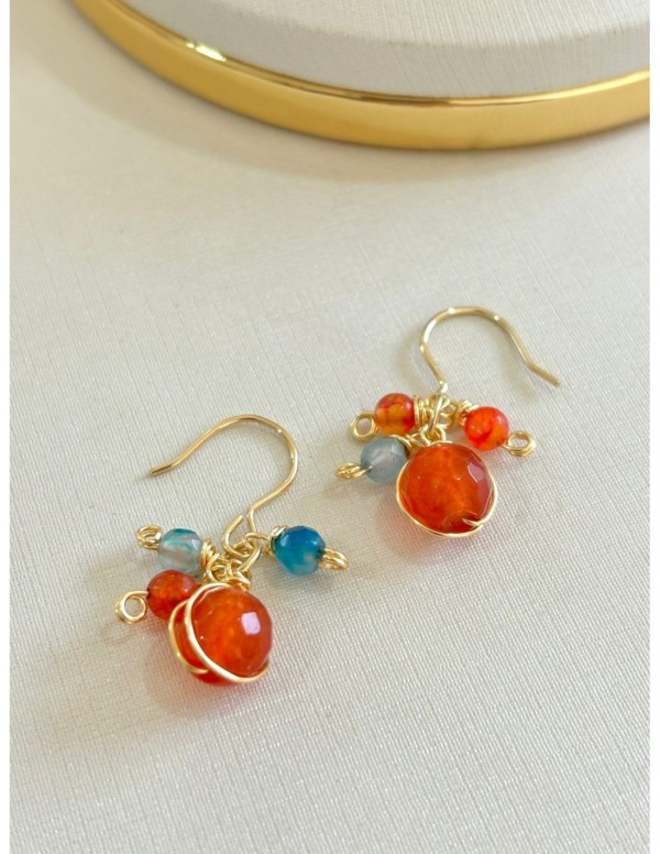 AROS BAÑADOS EN ORO PIEDRA NARANJA