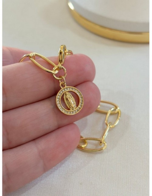 PULSERA BAÑADA EN ORO DIJE VIRGEN DE GUADALUPE