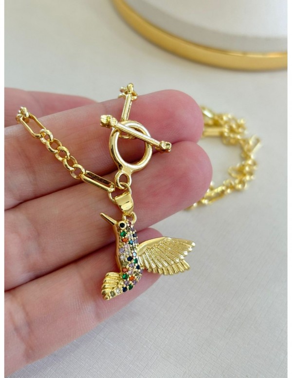 COLLAR BAÑO DE ORO DIJE COLIBRI
