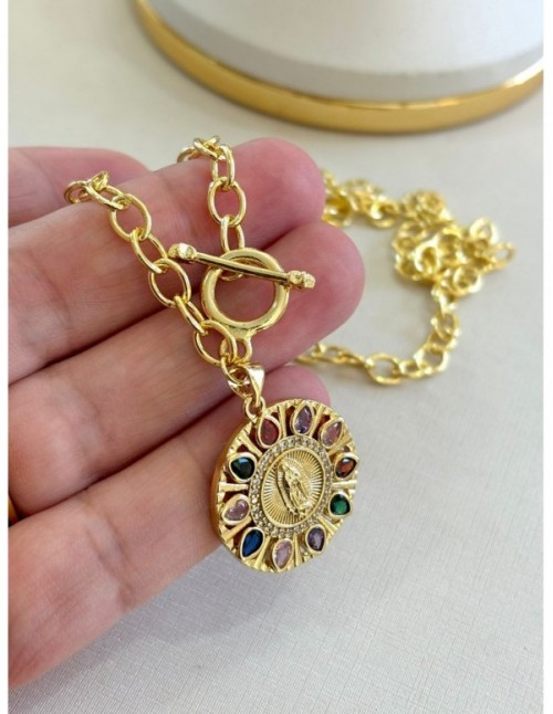 COLLAR BAÑO DE ORO DIJE VIRGEN DE GUADALUPE