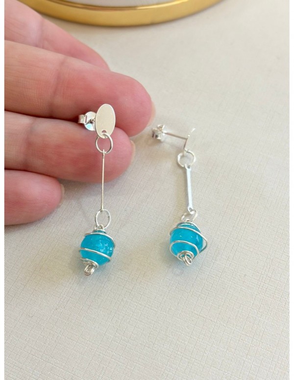 AROS BAÑADOS EN PLATA PIEDRA CELESTE