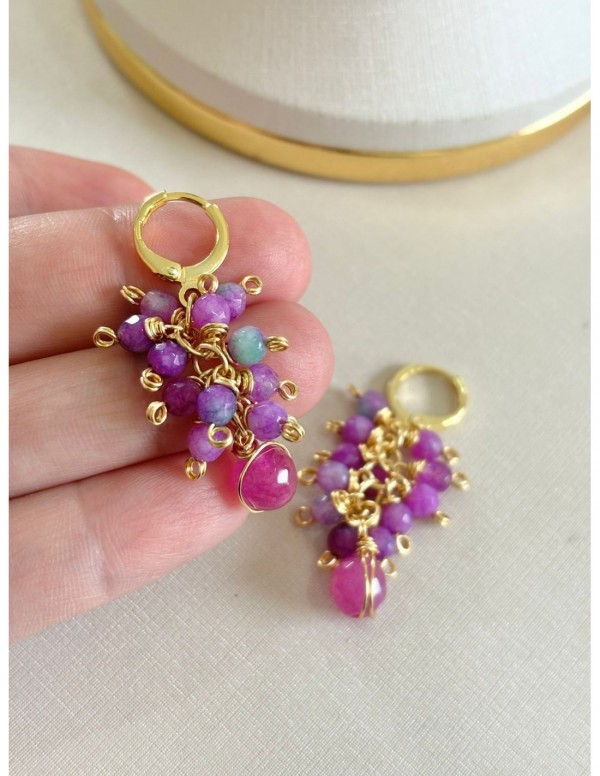 AROS BAÑADOS EN ORO PIEDRAS AGATAS MORADAS