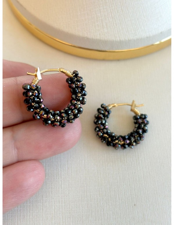 AROS BAÑADOS EN ORO CRISTALES NEGROS