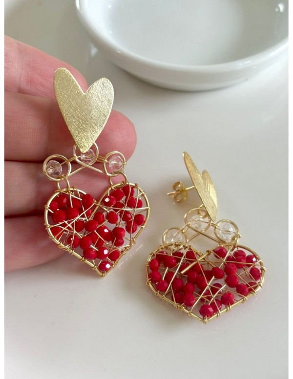 AROS BAÑADOS EN ORO CRISTALES ROJOS