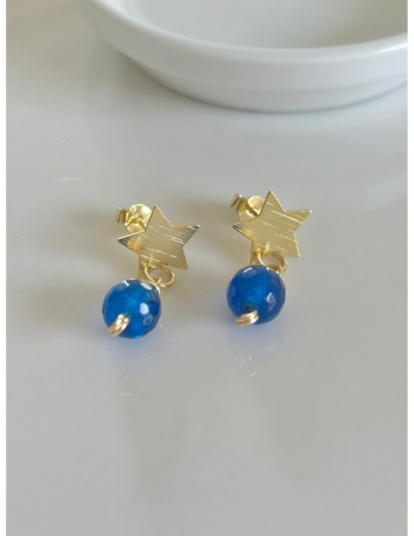 AROS BAÑADOS EN ORO PIEDRA AZUL