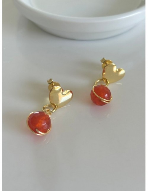 AROS BAÑADOS EN ORO PIEDRA NARANJA