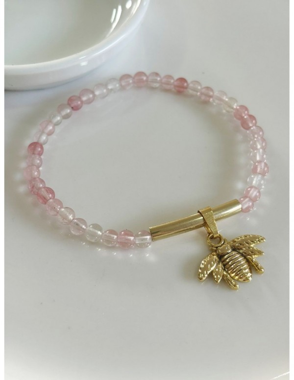 PULSERAS BAÑADAS EN ORO PIEDRA CUARZO BLANCO