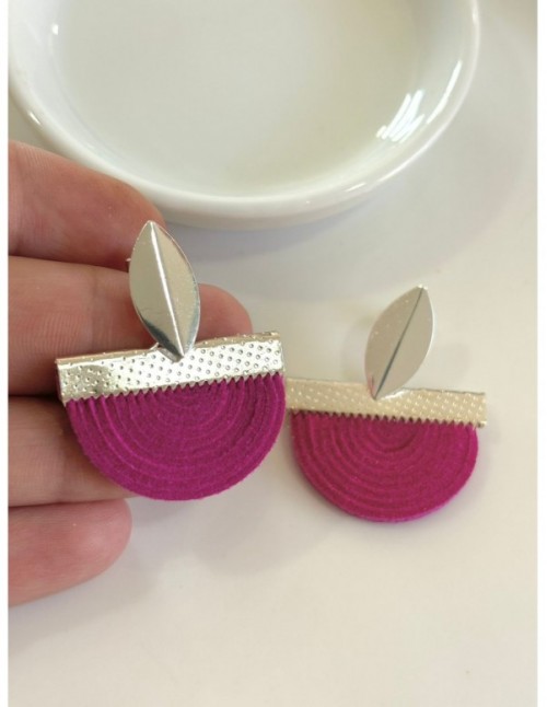 AROS BAÑADOS EN PLATA GAMUZA MORADA