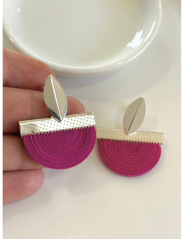 AROS BAÑADOS EN PLATA GAMUZA MORADA