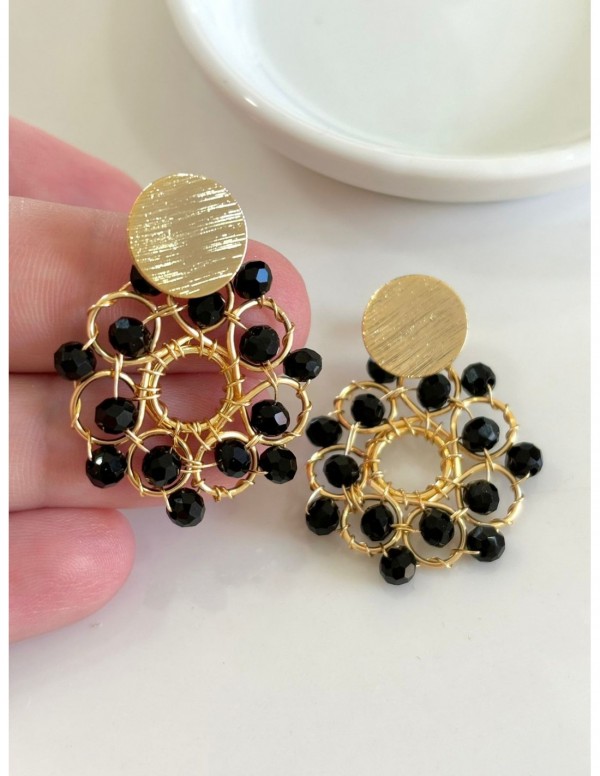 AROS BAÑADOS EN ORO CRISTALES NEGROS