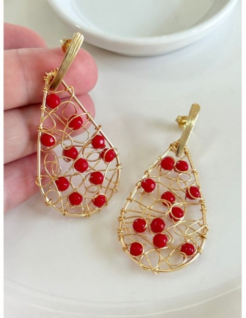 AROS BAÑADOS EN ORO CRISTAL ROJO