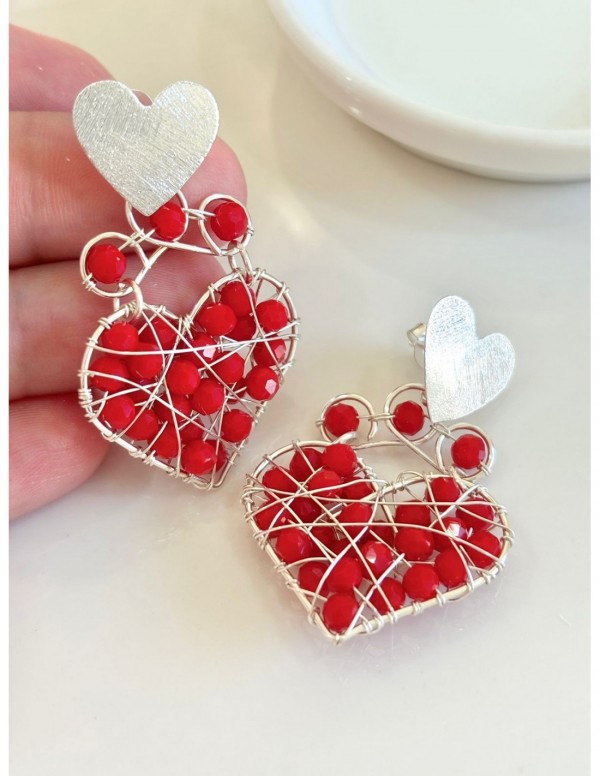 AROS BAÑADOS EN PLATA CRISTALES ROJOS