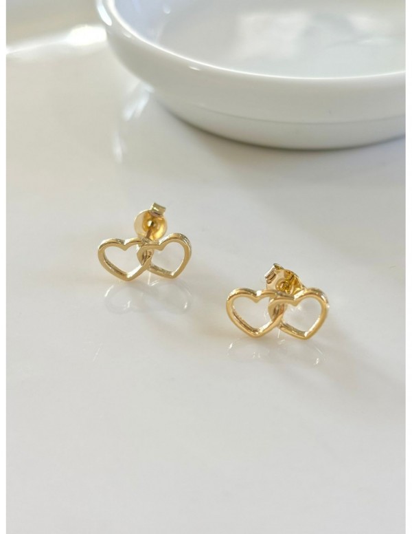 AROS BAÑADOS EN ORO DOBLE CORAZON 12MM