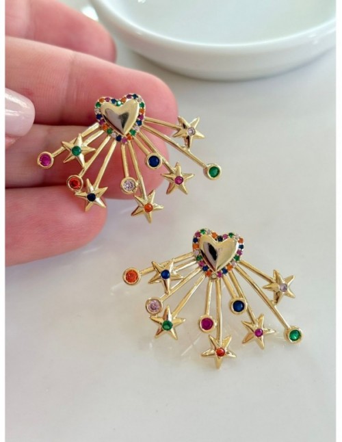 AROS BAÑADOS EN ORO CORAZON Y ESTRELLAS 34MM