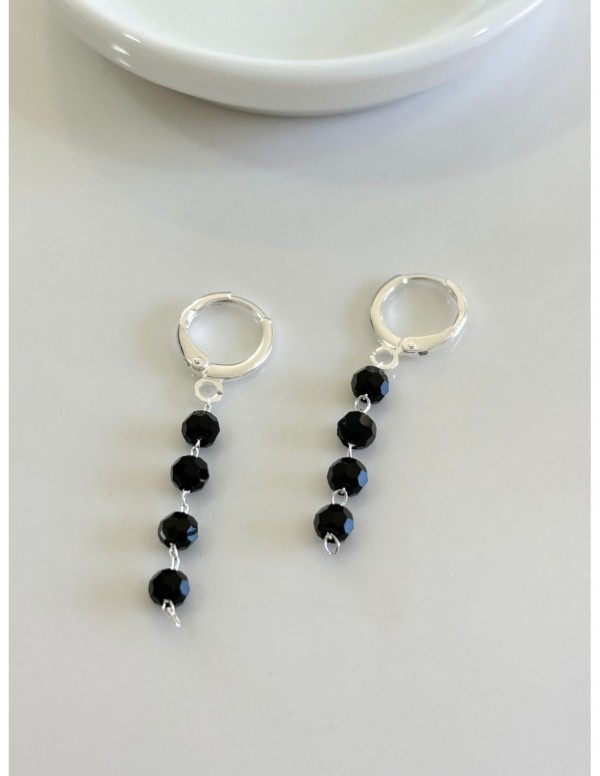 AROS BAÑADOS EN PLATA CRISTAL NEGRO 40MM