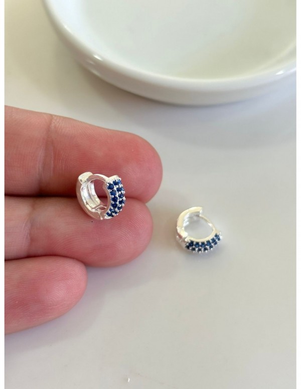 AROS BAÑADOS EN PLATA CIRCONES AZULES