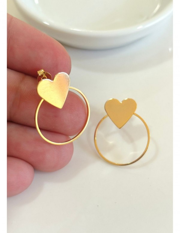 AROS BAÑADOS EN ORO CORAZON 24MM