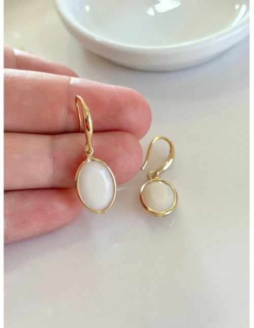 AROS BAÑADO EN ORO  PIEDRA BLANCA 25MM