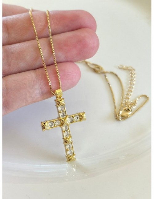 COLLARES BAÑADOS EN ORO COLGANTE DE CRUZ 45 + 5 cm