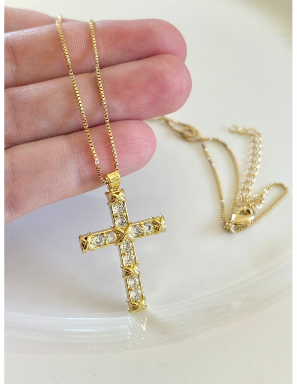 COLLARES BAÑADOS EN ORO COLGANTE DE CRUZ 45 + 5 cm