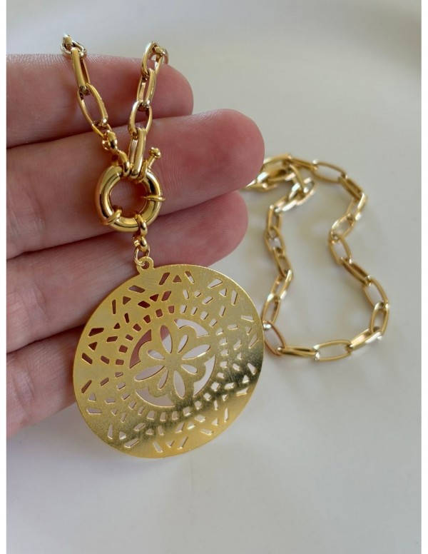 COLLAR BAÑADO EN ORO COLGANTE REDONDO 45CM