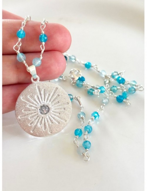 COLLAR BAÑADO EN PLATA PIEDRA CELESTE
