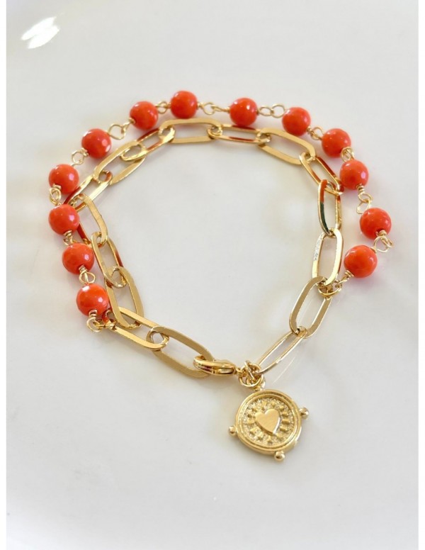 PULSERA BAÑADA EN ORO PIEDRAS NARANJAS