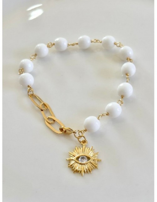 PULSERA BAÑADA EN ORO PIEDRAS BLANCAS