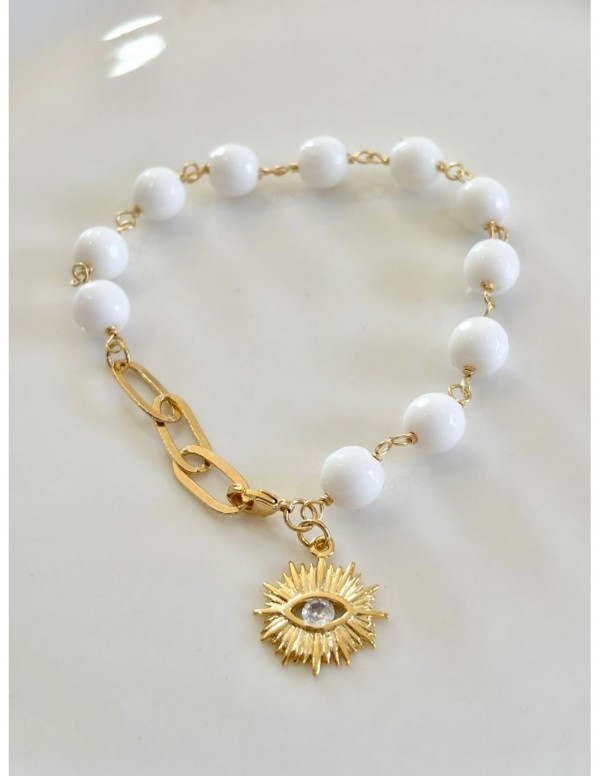 PULSERA BAÑADA EN ORO PIEDRAS BLANCAS