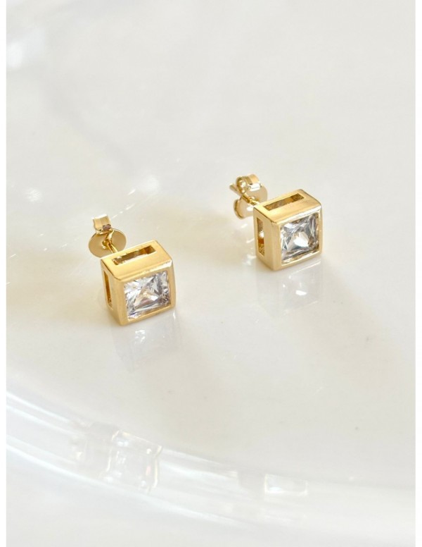 AROS BAÑADOS EN ORO CIRCONES CUADRADOS