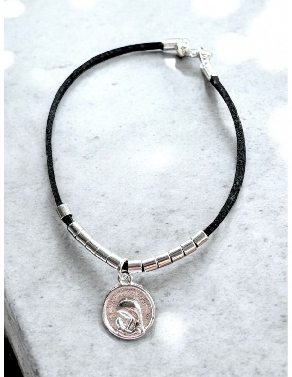 PULSERA BAÑADA EN PLATA GAMUZA NEGRA