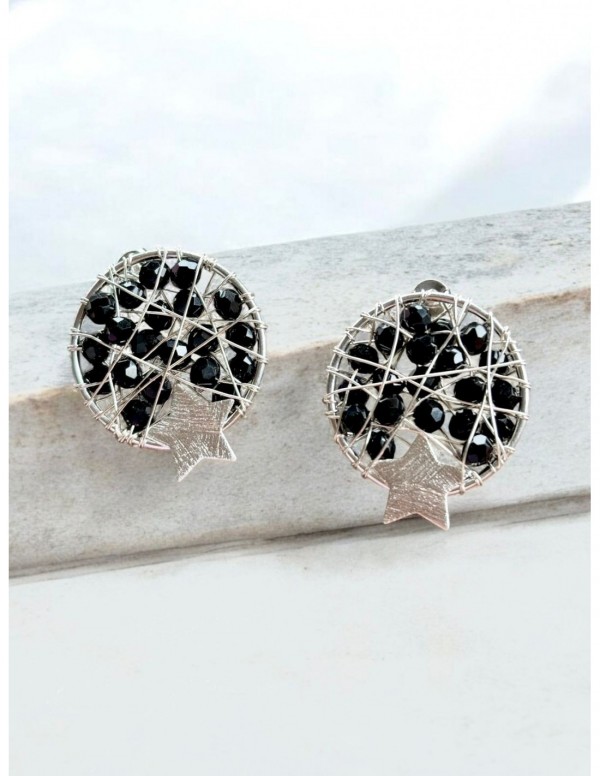 AROS BAÑADOS EN PLATA CRISTALES NEGROS